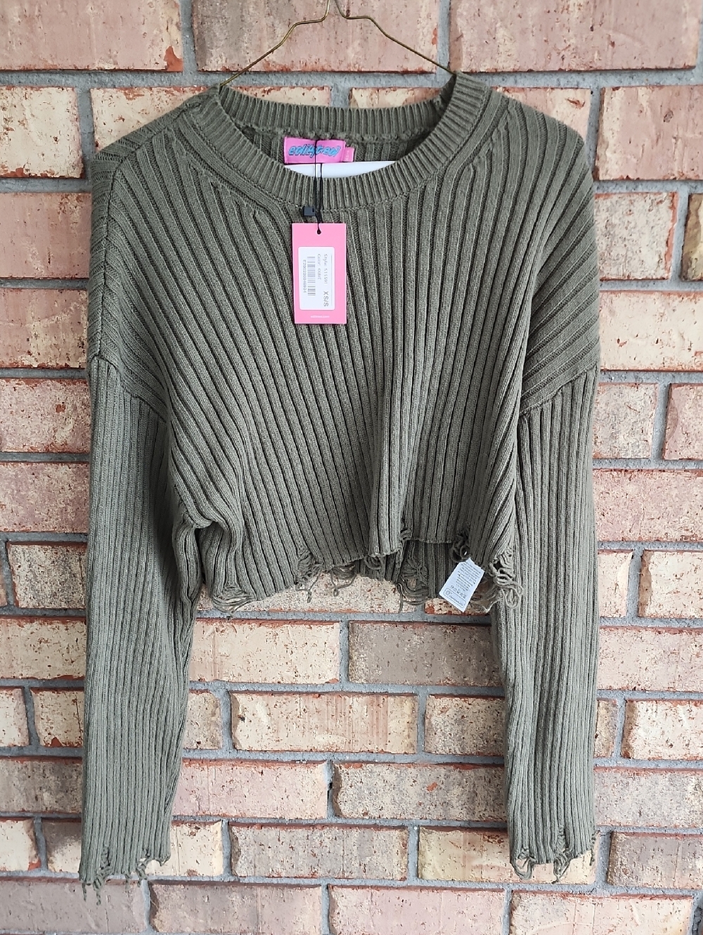 Edikted Size‎ XS/S Cropped Ribbed Sweater Top - Olive Green